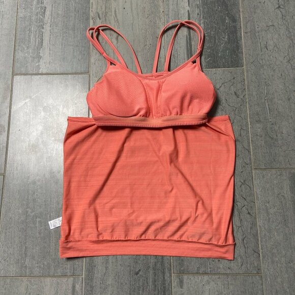 Athleta Hidden Agenda Tank Top with Built-in Strappy Bra Peach Orange Size Small - Picture 4 of 10